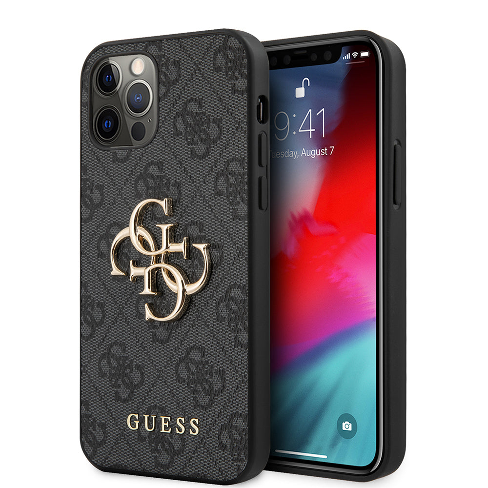iPhone 12 Pro Max Kılıf Guess Orijinal Lisanslı PU Deri Büyük Metal Logo Dizaynlı Kılıf