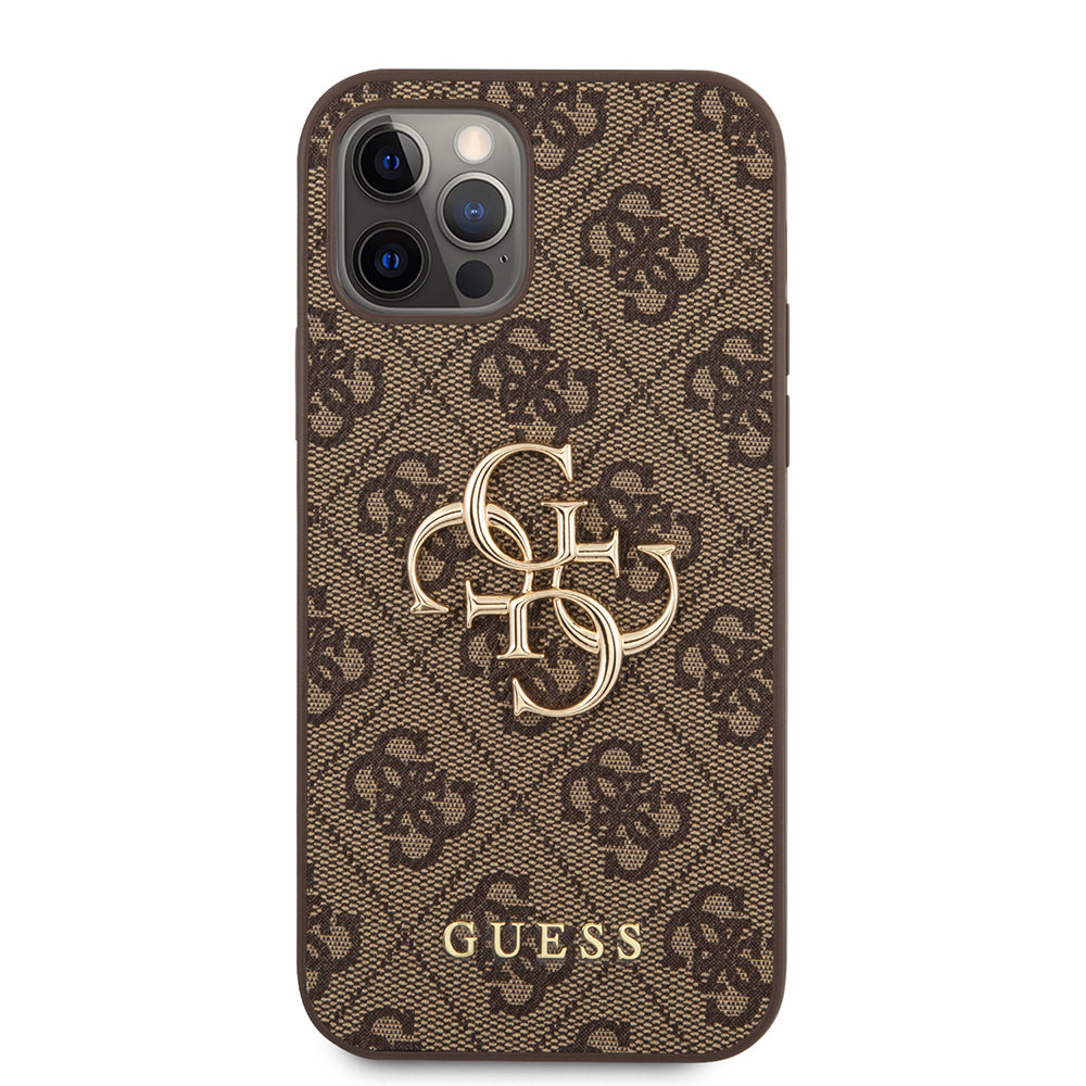 iPhone 12 Pro Max Kılıf Guess Orijinal Lisanslı PU Deri Büyük Metal Logo Dizaynlı Kılıf