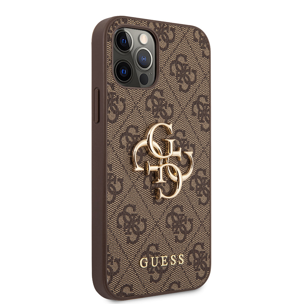 iPhone 12 Pro Max Kılıf Guess Orijinal Lisanslı PU Deri Büyük Metal Logo Dizaynlı Kılıf