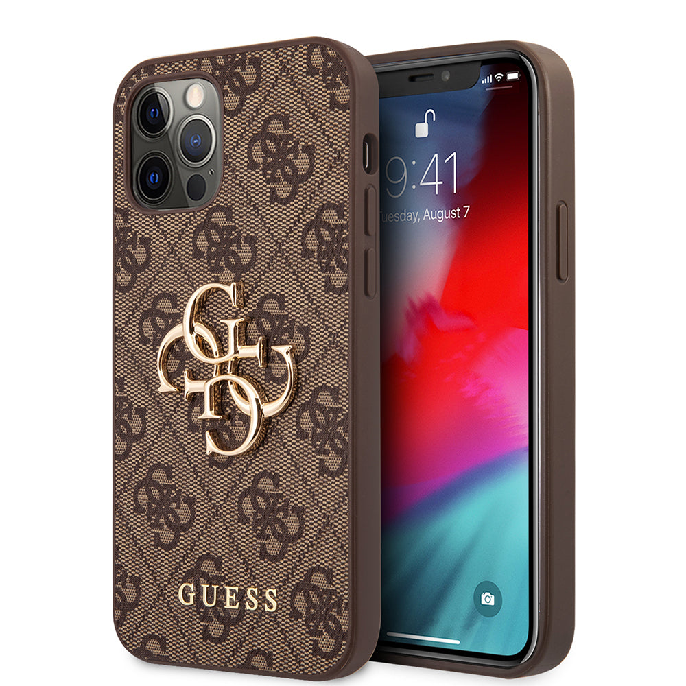 iPhone 12 Pro Max Kılıf Guess Orijinal Lisanslı PU Deri Büyük Metal Logo Dizaynlı Kılıf