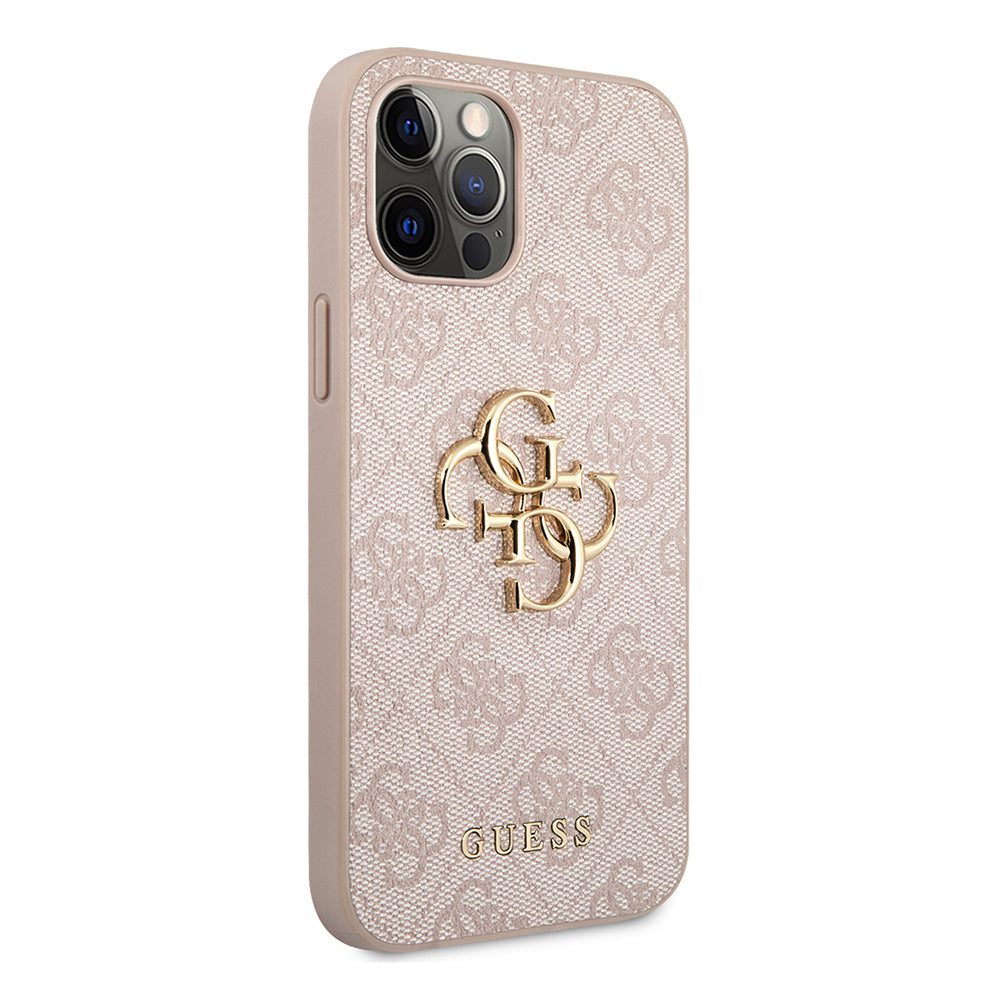 iPhone 12 Pro Max Kılıf Guess Orijinal Lisanslı PU Deri Büyük Metal Logo Dizaynlı Kılıf