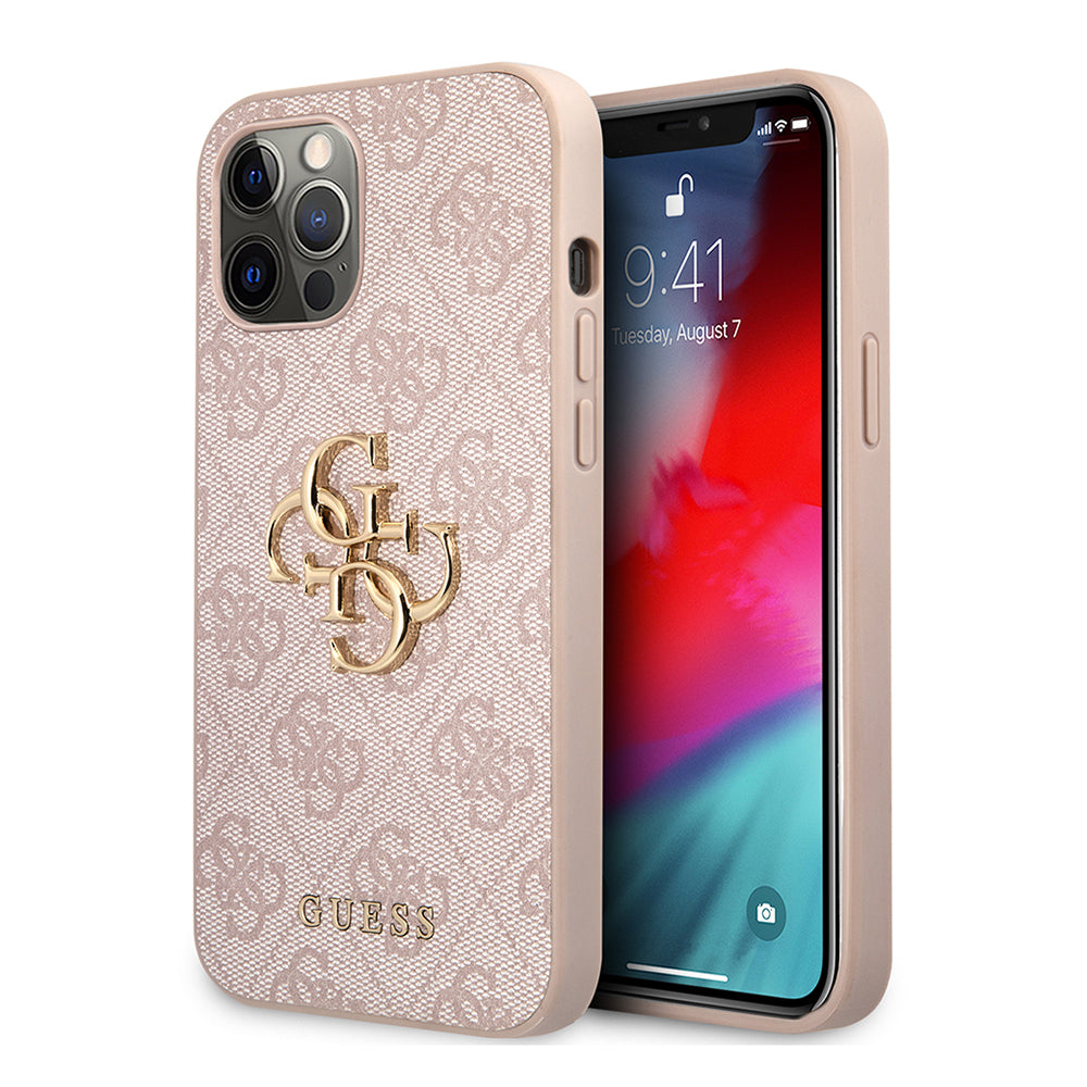 iPhone 12 Pro Max Kılıf Guess Orijinal Lisanslı PU Deri Büyük Metal Logo Dizaynlı Kılıf