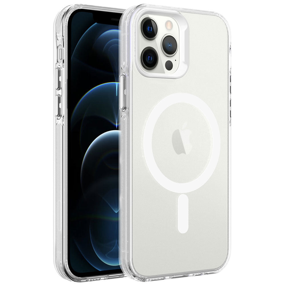 iPhone 12 Pro Max Kılıf Zore M-safe Şarj Özellikli Buzlu Transparan C-Pro Sert Kılıf