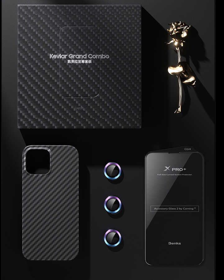 iPhone 13 Kılıf Benks Aramid Karbon M-safe 3 in 1 Set