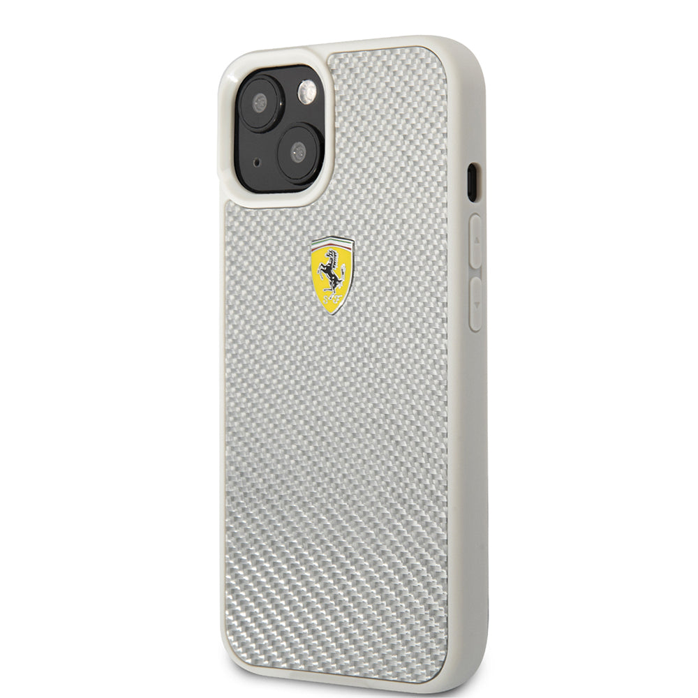 iPhone 13 Kılıf Ferrari Orijinal Lisanlı Klasik Metal Logolu Karbon Dizayn Kılıf