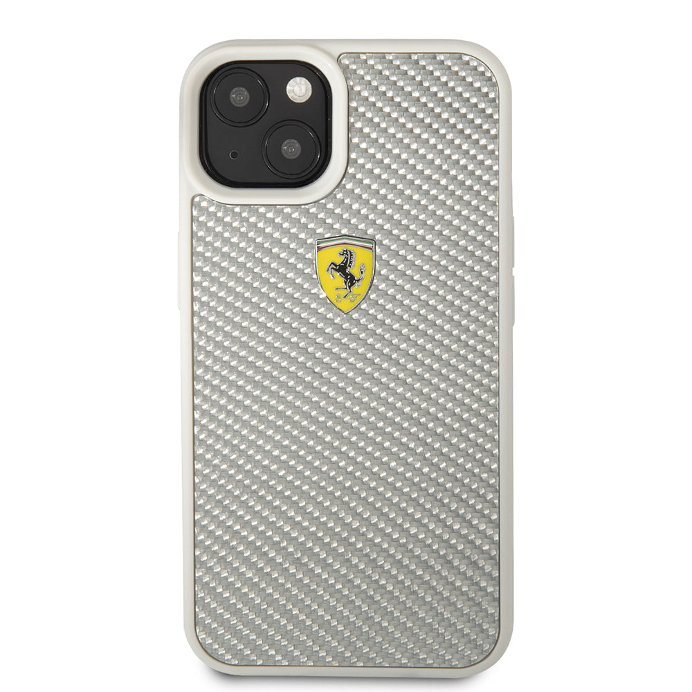 iPhone 13 Kılıf Ferrari Orijinal Lisanlı Klasik Metal Logolu Karbon Dizayn Kılıf