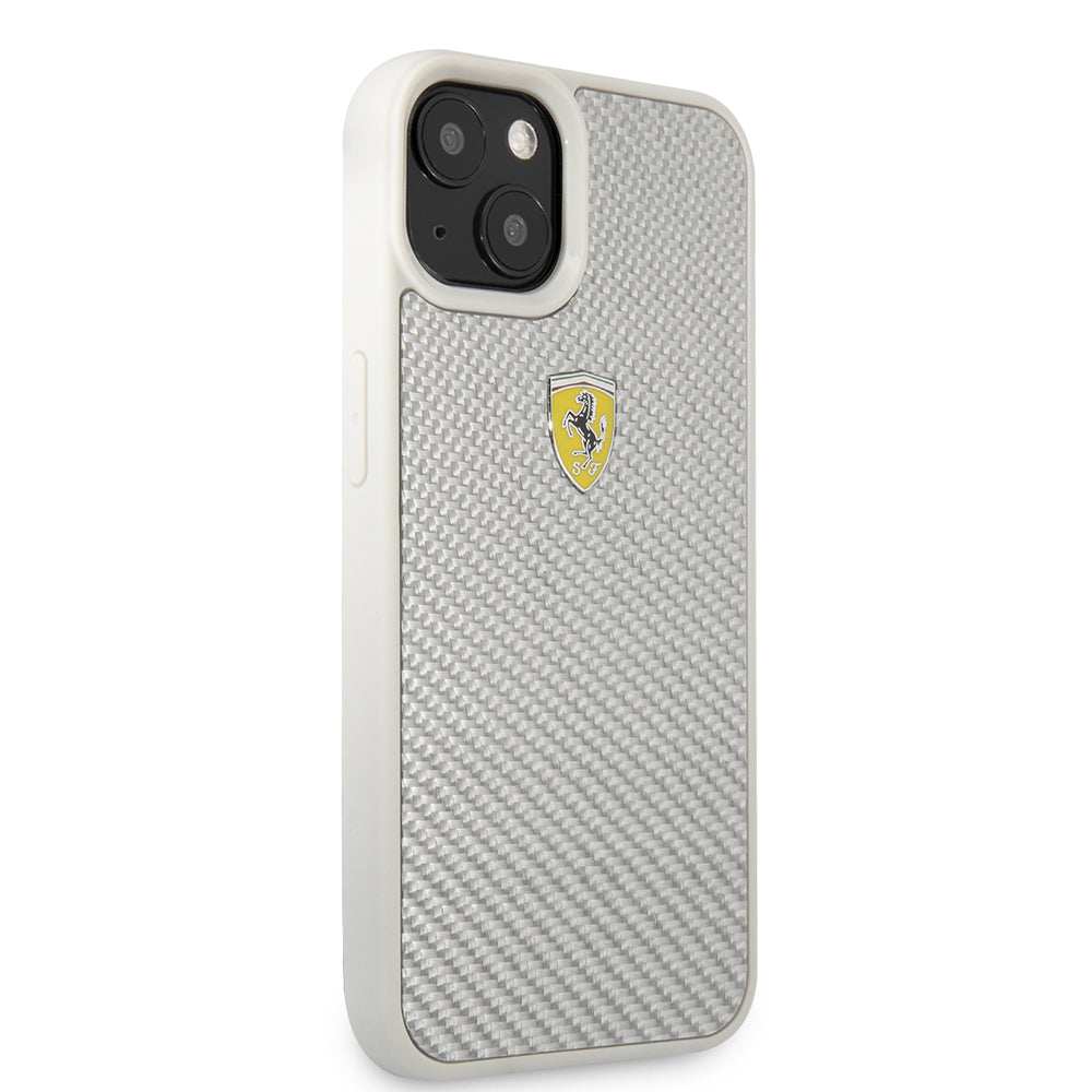 iPhone 13 Kılıf Ferrari Orijinal Lisanlı Klasik Metal Logolu Karbon Dizayn Kılıf