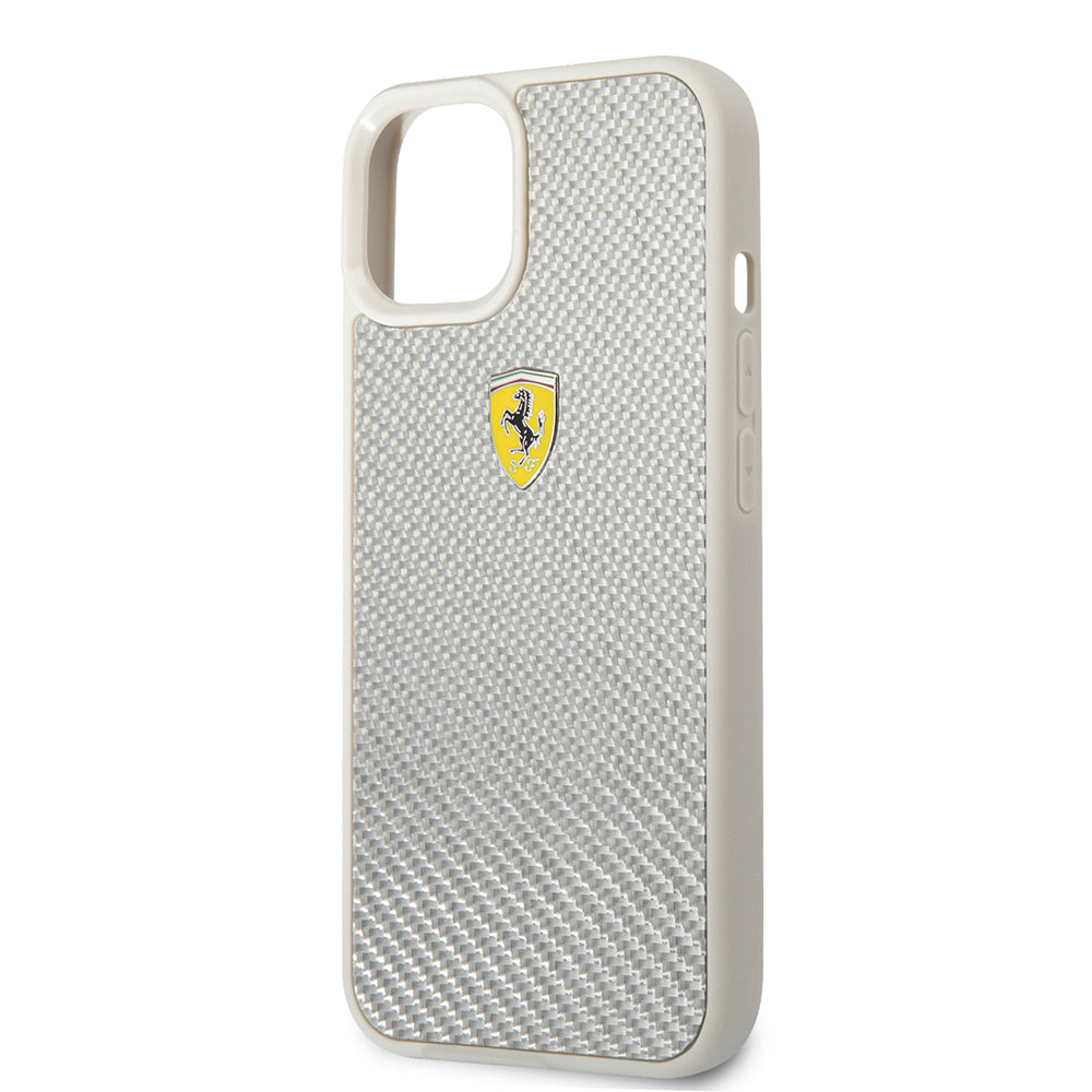 iPhone 13 Kılıf Ferrari Orijinal Lisanlı Klasik Metal Logolu Karbon Dizayn Kılıf