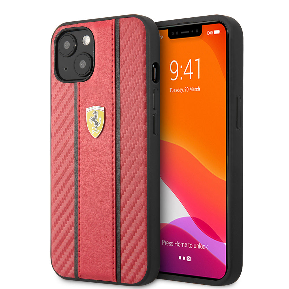 iPhone 13 Kılıf Ferrari Orijinal Lisanslı PU Deri Ve Karbon Dizayn Kılıf