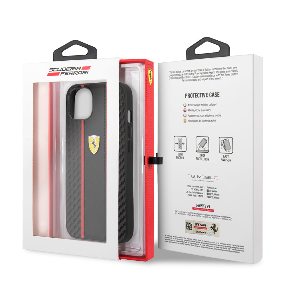 iPhone 13 Kılıf Ferrari Orijinal Lisanslı PU Deri Ve Karbon Dizayn Kılıf