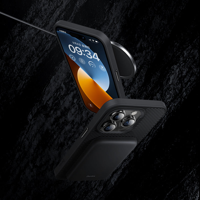 iPhone 13 Kılıf Karbon Fiber M-safe Şarj Özellikli Benks 600D Hybrid Kevlar Kılıf