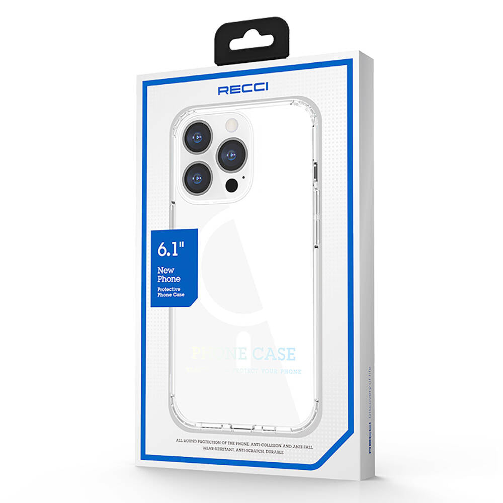 iPhone 13 Kılıf M-safe Şarj Özellikli Airbagli Şeffaf PC Arka Yüzey Recci Magnetik Suction Serisi Kılıf