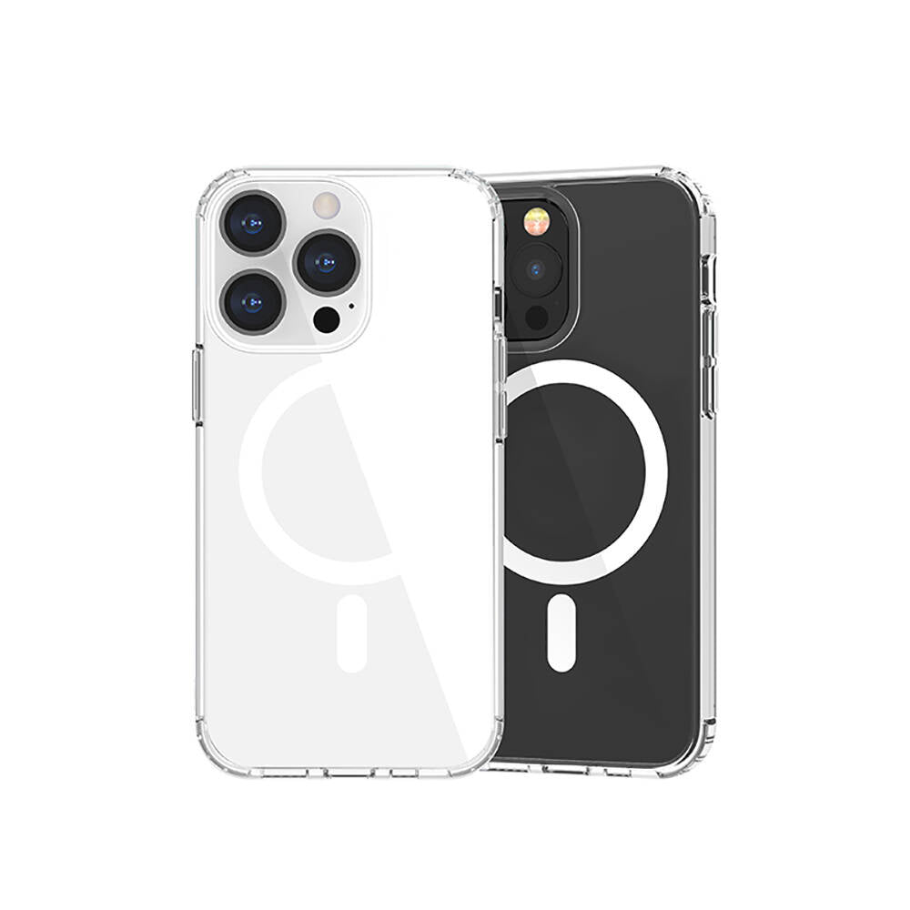 iPhone 13 Kılıf M-safe Şarj Özellikli Airbagli Şeffaf PC Arka Yüzey Recci Magnetik Suction Serisi Kılıf
