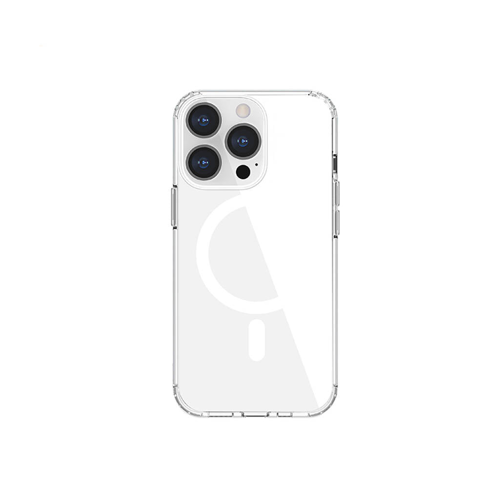 iPhone 13 Kılıf M-safe Şarj Özellikli Airbagli Şeffaf PC Arka Yüzey Recci Magnetik Suction Serisi Kılıf
