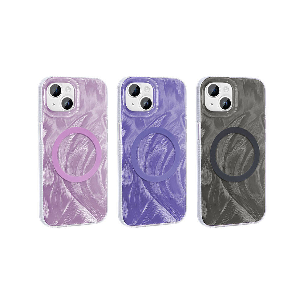 iPhone 13 Kılıf M-safe Şarj Özellikli Fırça Boya Desenli Zore Palet Kılıf