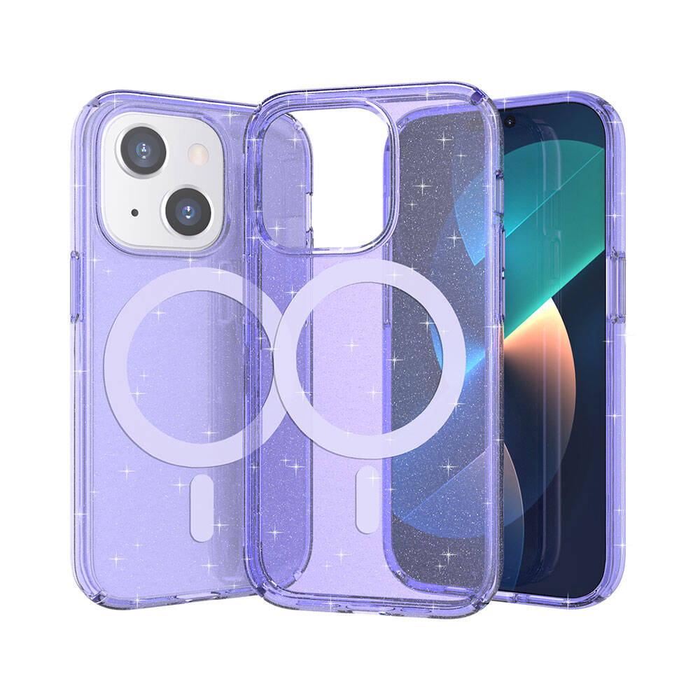 iPhone 13 Kılıf M-safe Şarj Özellikli Parlayan Simli Saydam Renkli Zore Allstar Kılıf