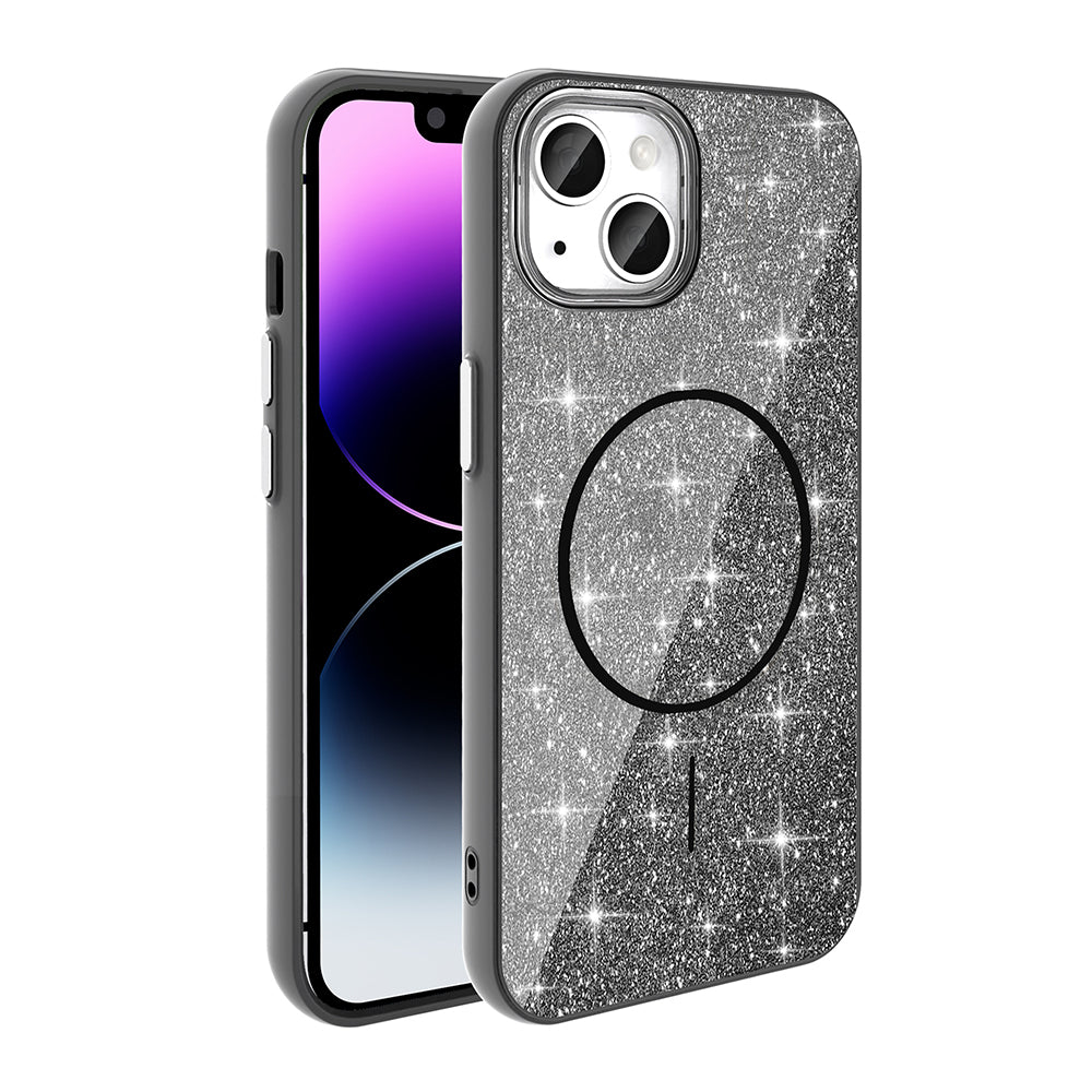 iPhone 13 Kılıf M-safe Şarj Özellikli Parlayan Simli Zore Okso Kılıf