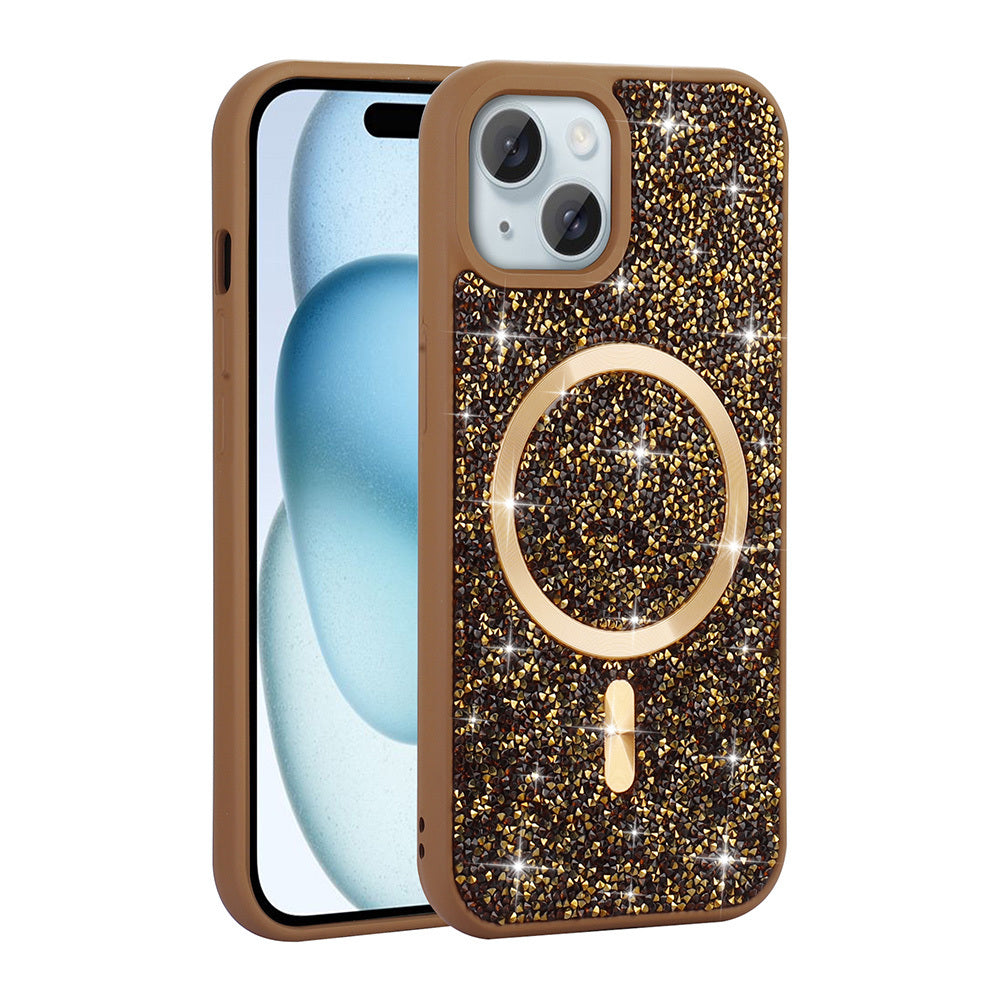 iPhone 13 Kılıf Pırlanta Tasarımlı M-safe Şarj Özellikli Zore Mozaik Silikon Kılıf