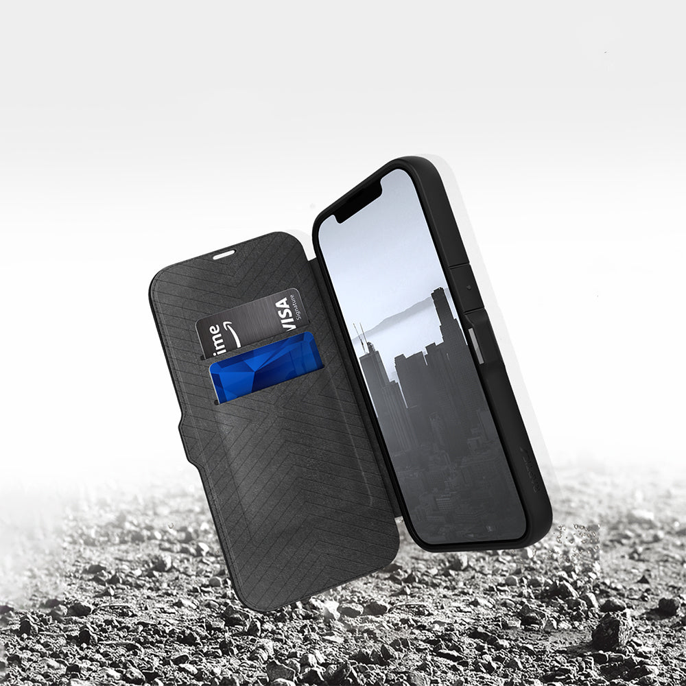 iPhone 13 Kılıf Vegan Deri Tasarımlı Şeffaf Arka Yüzey Kartlıklı Raptic Urban Folio Serisi Kılıf