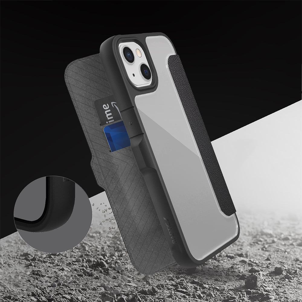 iPhone 13 Kılıf Vegan Deri Tasarımlı Şeffaf Arka Yüzey Kartlıklı Raptic Urban Folio Serisi Kılıf