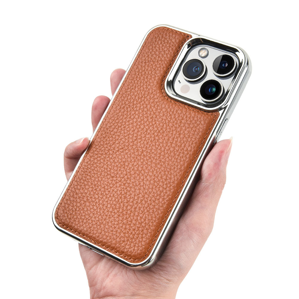 iPhone 13 Kılıf Wiwu Genuine Leather Silver Calfskin Orijinal Deri Kılıf