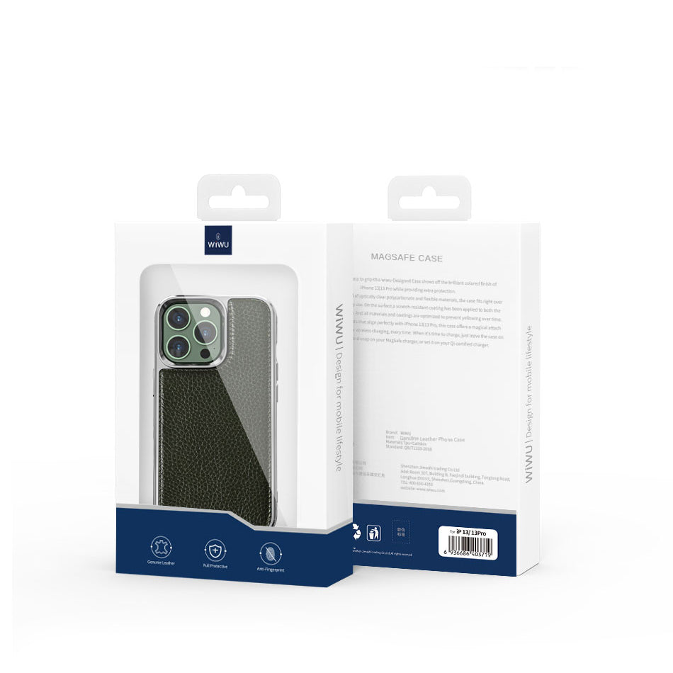 iPhone 13 Kılıf Wiwu Genuine Leather Silver Calfskin Orijinal Deri Kılıf