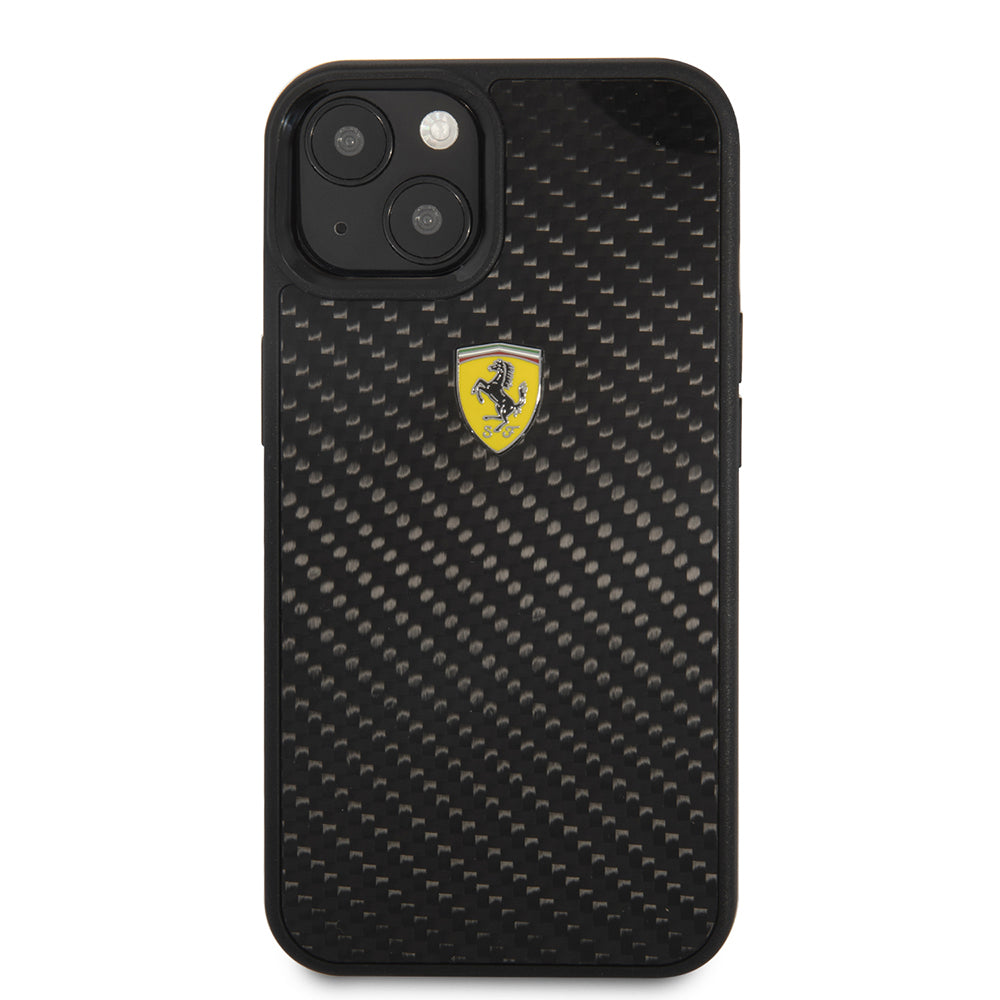 iPhone 13 Mini Kılıf Ferrari Orijinal Lisanlı Klasik Metal Logolu Karbon Dizayn Kılıf
