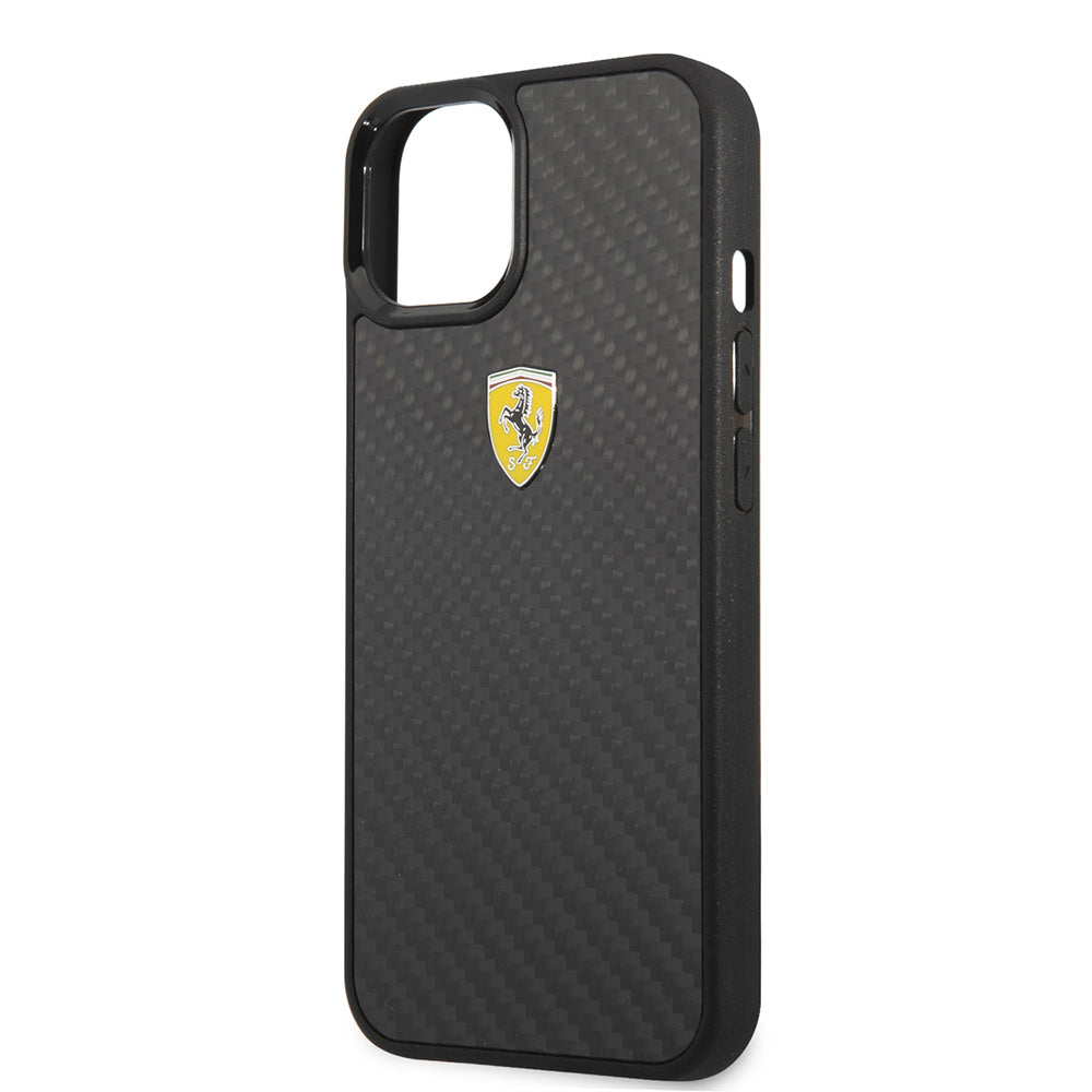 iPhone 13 Mini Kılıf Ferrari Orijinal Lisanlı Klasik Metal Logolu Karbon Dizayn Kılıf