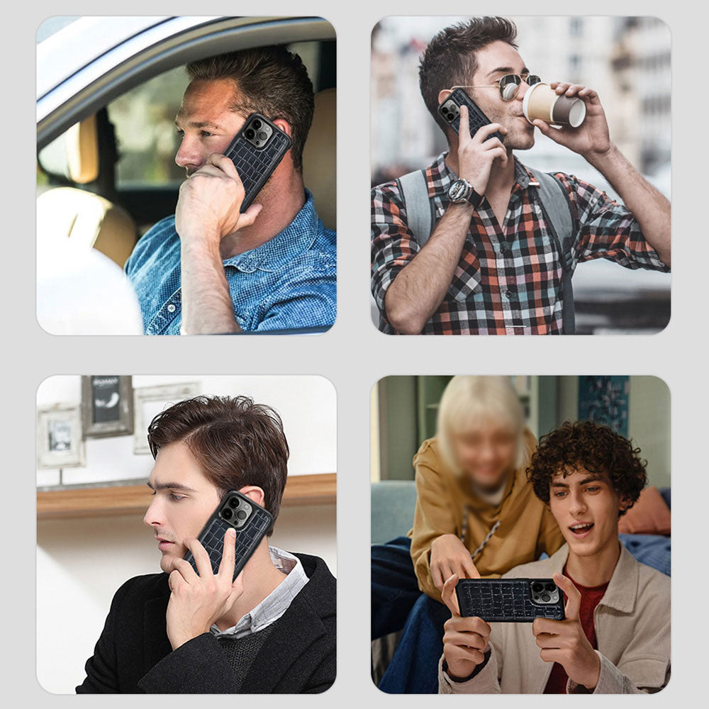 iPhone 13 Mini Kılıf Wiwu Croco Pattern Calfskin Orijinal Deri Kılıf