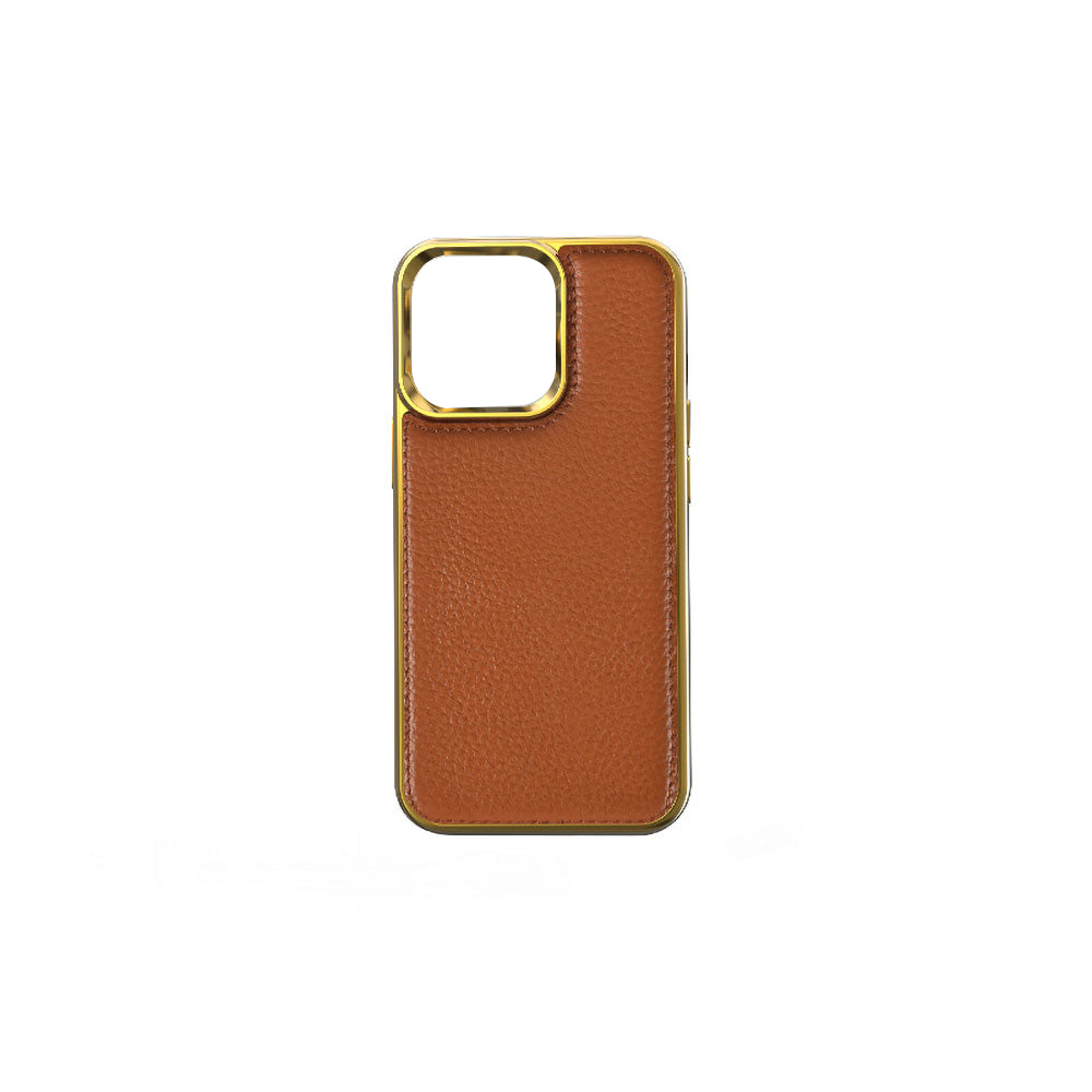 iPhone 13 Mini Kılıf Wiwu Genuine Leather Gold Calfskin Orijinal Deri Kılıf