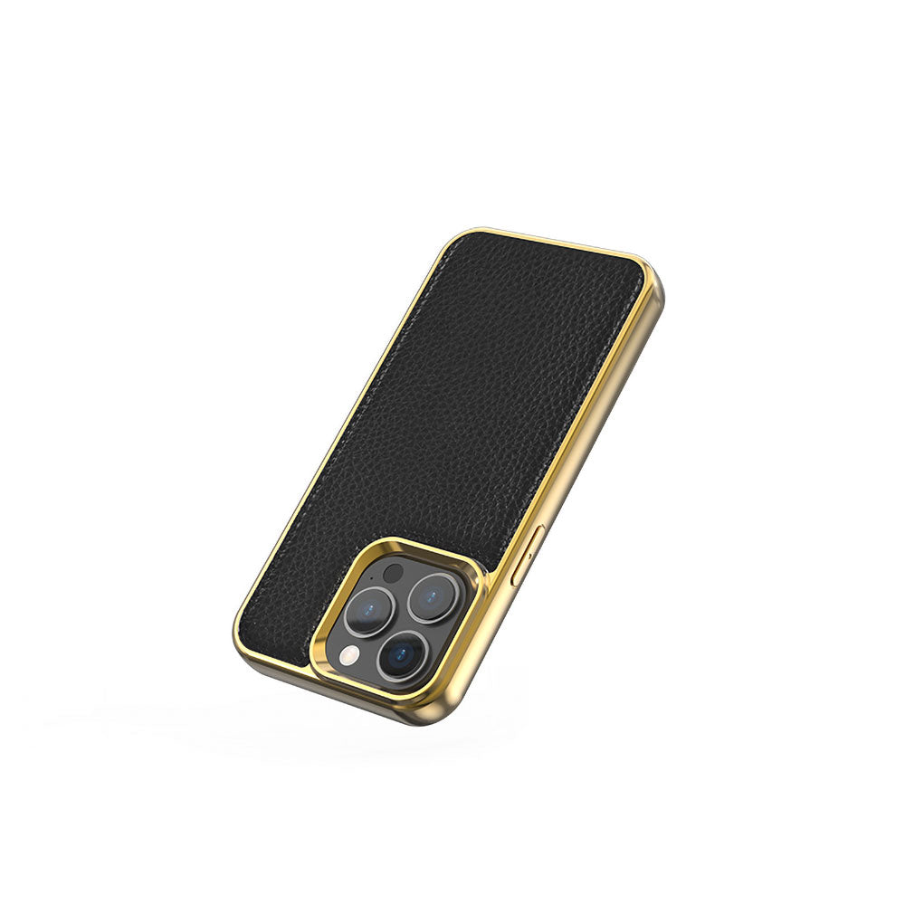iPhone 13 Mini Kılıf Wiwu Genuine Leather Gold Calfskin Orijinal Deri Kılıf