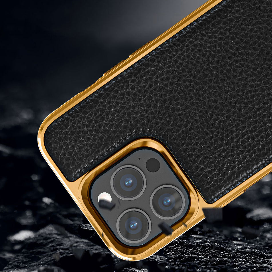 iPhone 13 Mini Kılıf Wiwu Genuine Leather Gold Calfskin Orijinal Deri Kılıf