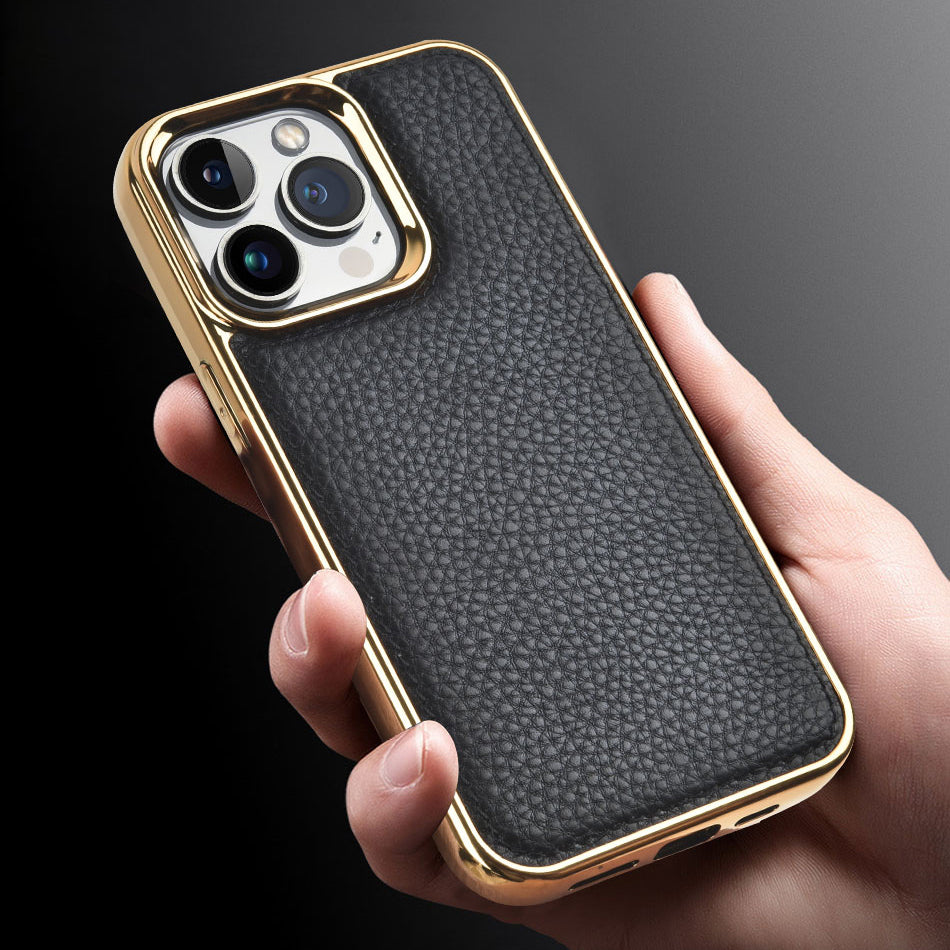 iPhone 13 Mini Kılıf Wiwu Genuine Leather Gold Calfskin Orijinal Deri Kılıf