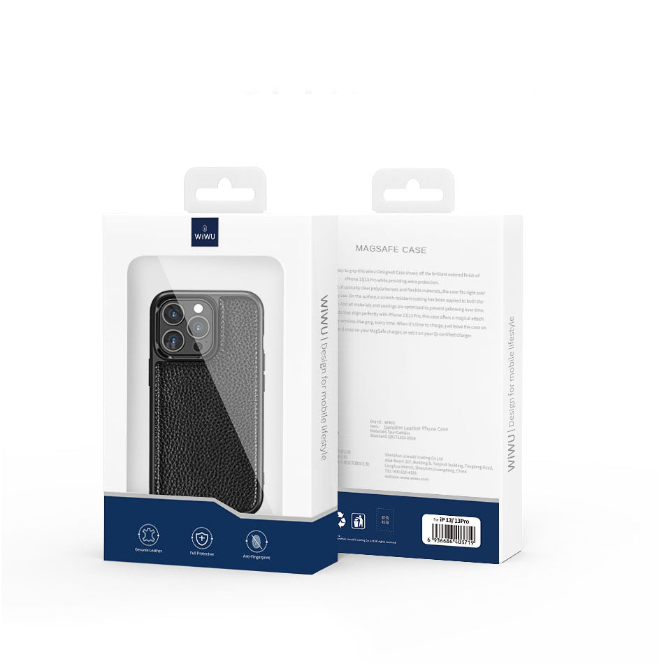 iPhone 13 Mini Kılıf Wiwu Genuine Leather Plastic Calfskin Orijinal Deri Kılıf