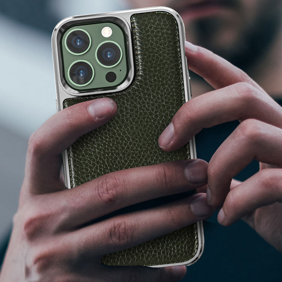 iPhone 13 Mini Kılıf Wiwu Genuine Leather Silver Calfskin Orijinal Deri Kılıf