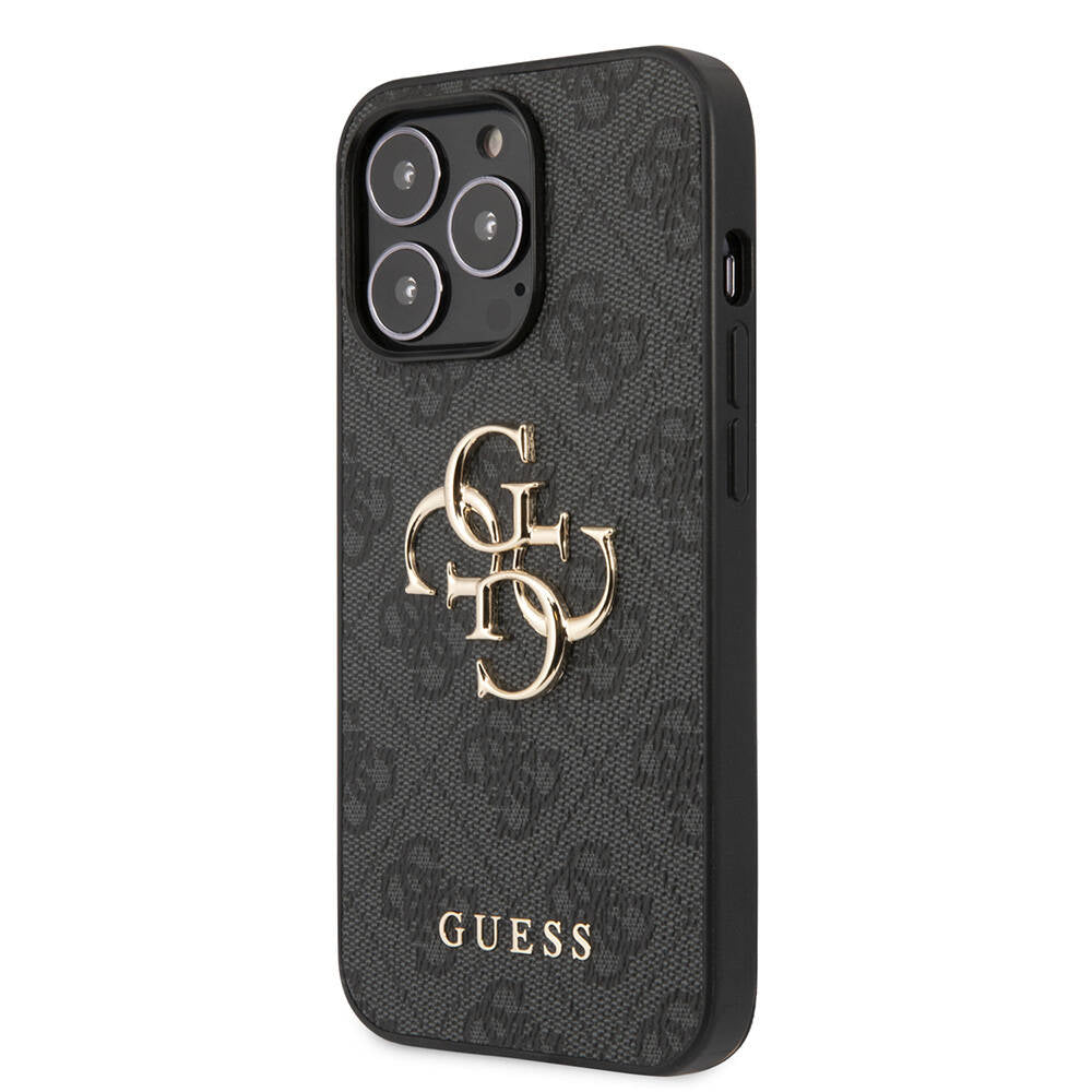 iPhone 13 Pro Kılıf Guess Orijinal Lisanslı PU Deri 4G Desenli Metal Büyük 4G ve Yazı Logolu Kılıf