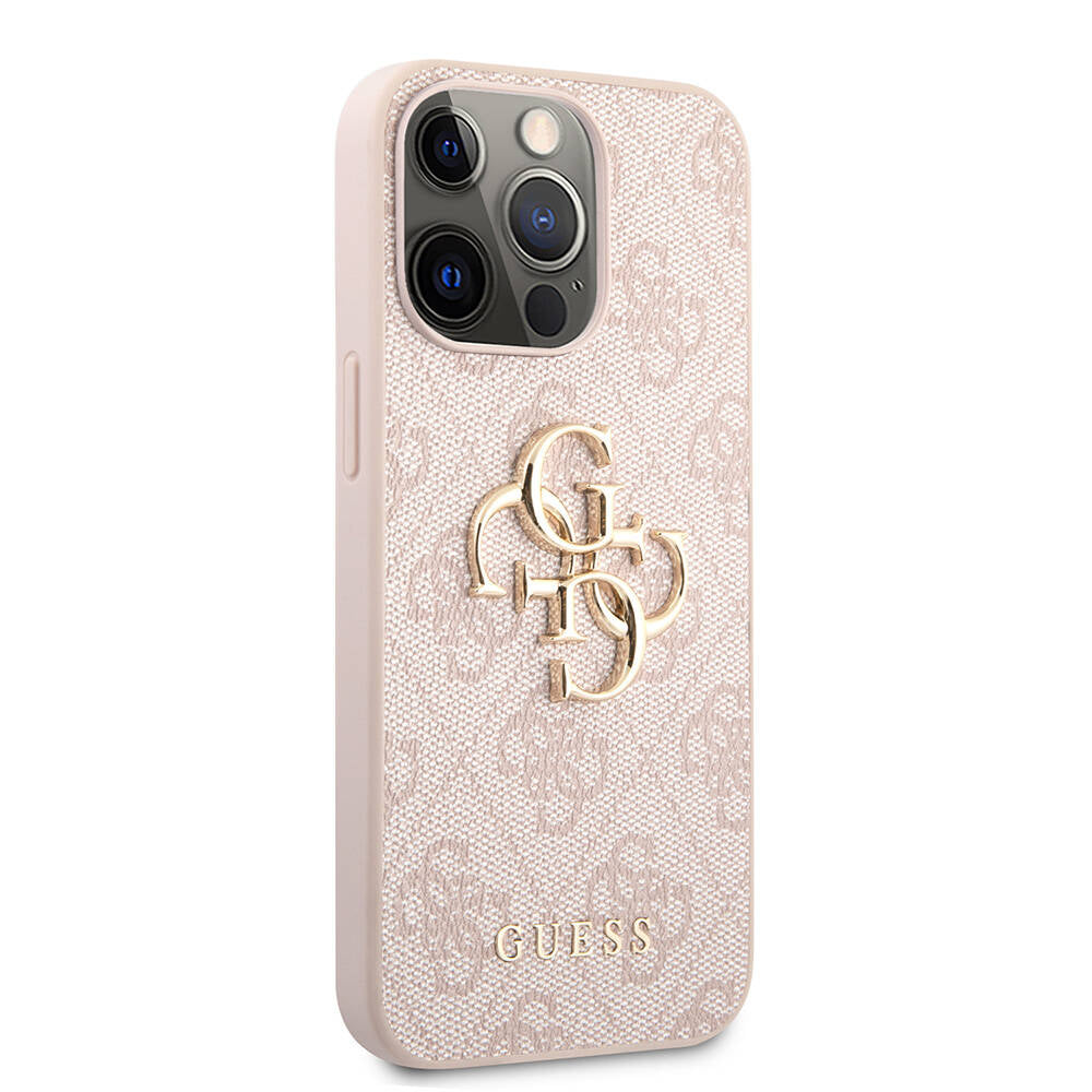 iPhone 13 Pro Kılıf Guess Orijinal Lisanslı PU Deri 4G Desenli Metal Büyük 4G ve Yazı Logolu Kılıf