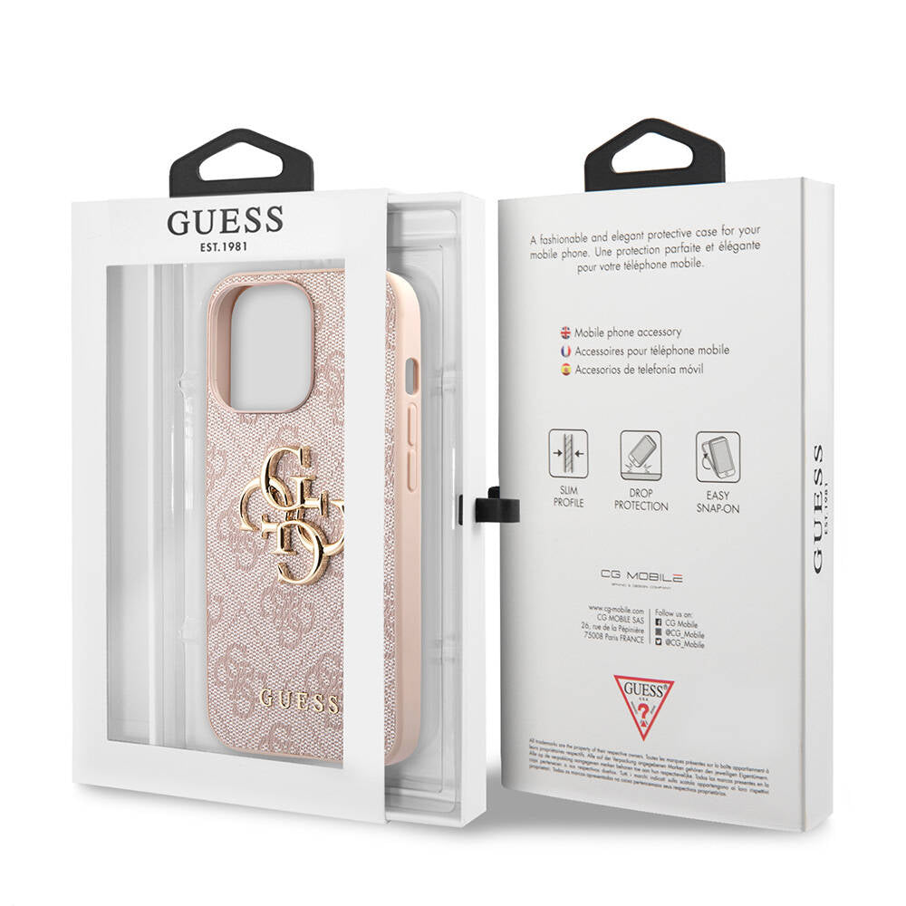 iPhone 13 Pro Kılıf Guess Orijinal Lisanslı PU Deri 4G Desenli Metal Büyük 4G ve Yazı Logolu Kılıf
