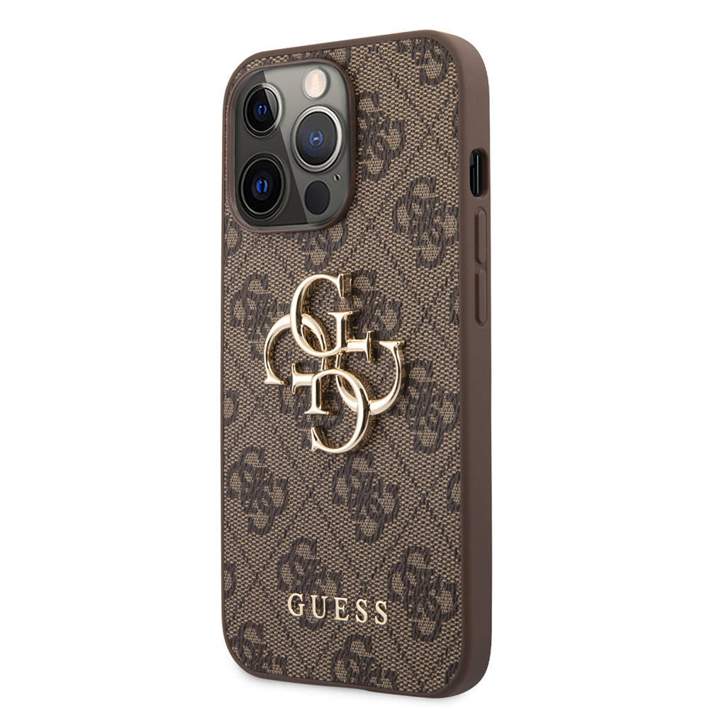 iPhone 13 Pro Kılıf Guess Orijinal Lisanslı PU Deri 4G Desenli Metal Büyük 4G ve Yazı Logolu Kılıf