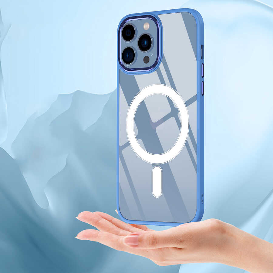 iPhone 13 Pro Kılıf Wireless Şarj Özellikli Zore Krom M-safe Silikon Kılıf