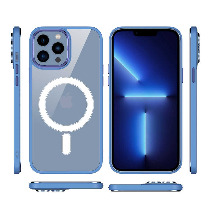 iPhone 13 Pro Kılıf Wireless Şarj Özellikli Zore Krom M-safe Silikon Kılıf