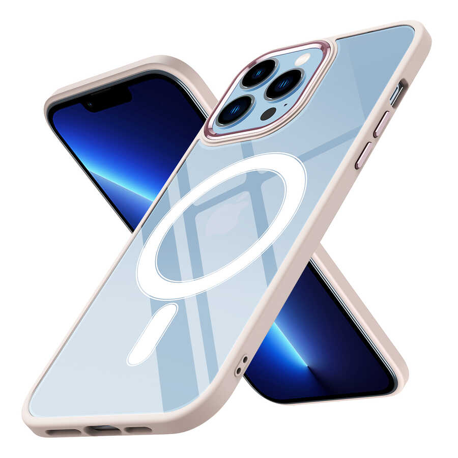 iPhone 13 Pro Kılıf Wireless Şarj Özellikli Zore Krom M-safe Silikon Kılıf