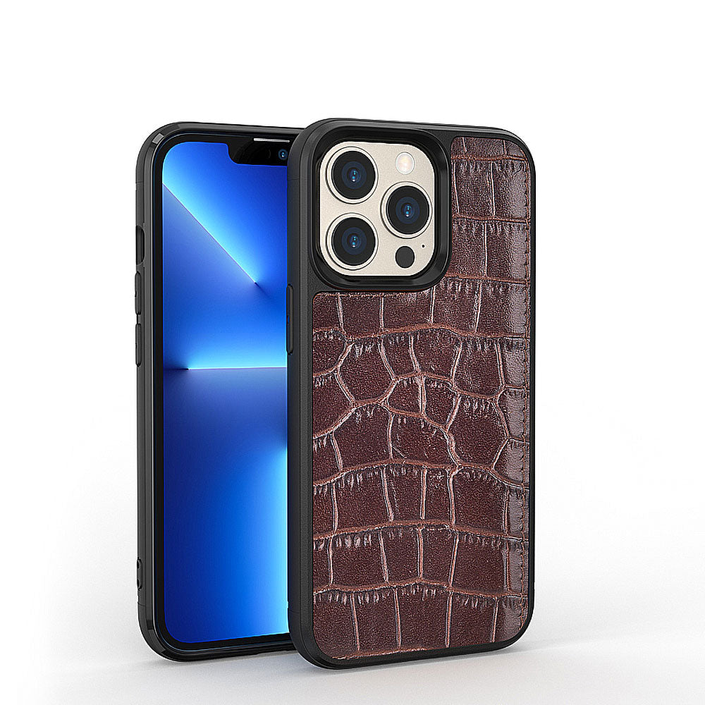 iPhone 13 Pro Kılıf Wiwu Croco Pattern Calfskin Orijinal Deri Kılıf