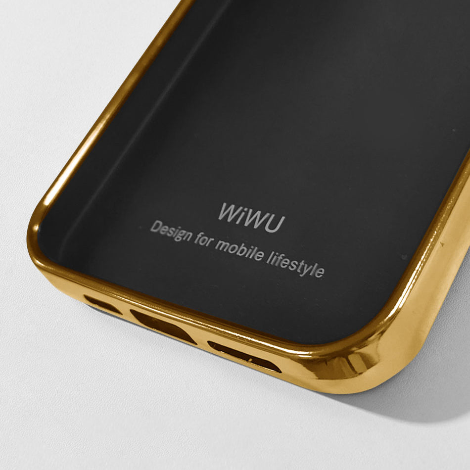 iPhone 13 Pro Kılıf Wiwu Genuine Leather Gold Calfskin Orijinal Deri Kılıf