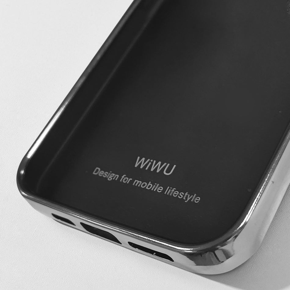 iPhone 13 Pro Kılıf Wiwu Genuine Leather Silver Calfskin Orijinal Deri Kılıf