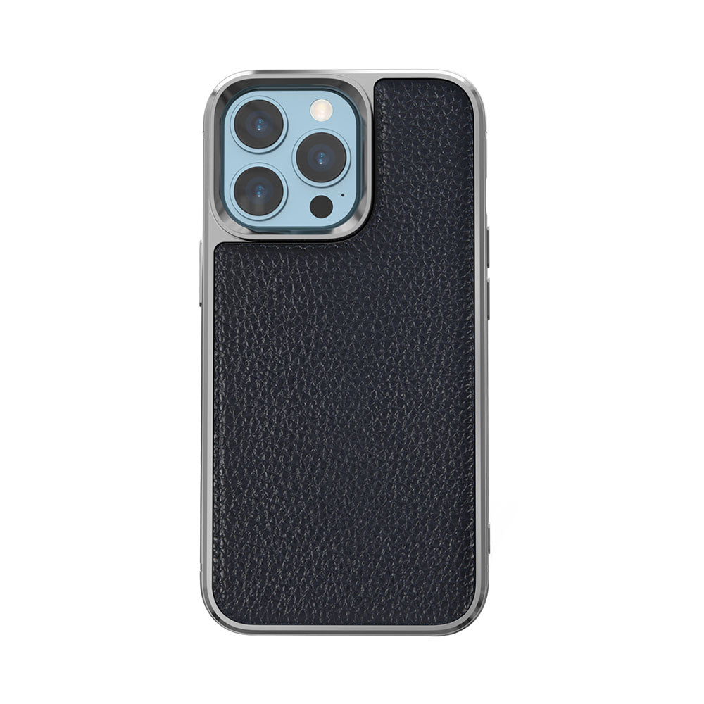 iPhone 13 Pro Kılıf Wiwu Genuine Leather Silver Calfskin Orijinal Deri Kılıf