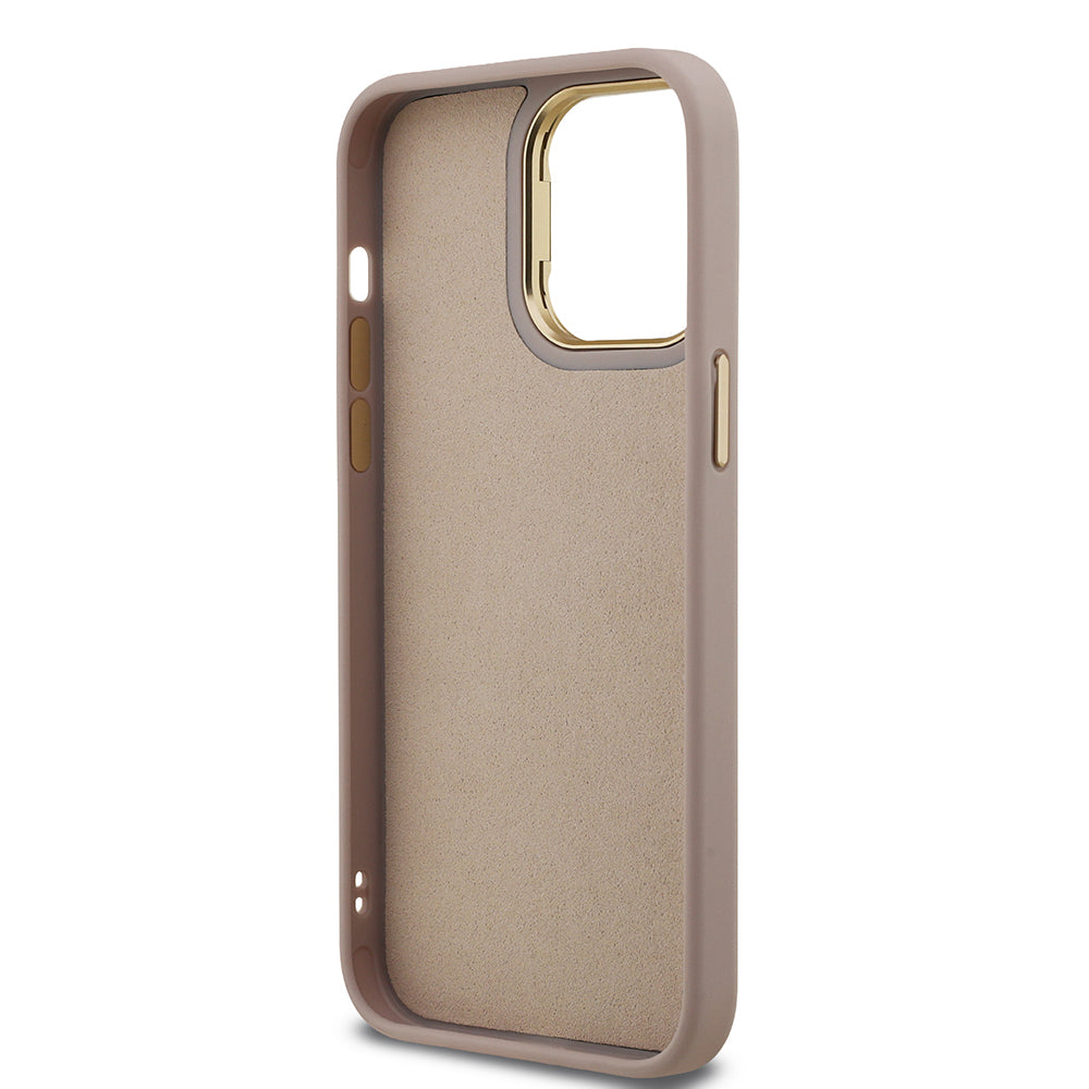 iPhone 13 Pro Max Kılıf Guess Orijinal Lisanslı PU Deri 4G Desenli Metal Büyük 4G ve Yazı Logolu Kamera Standlı Kılıf