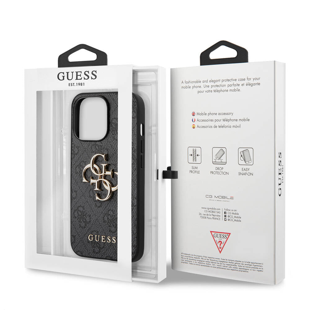 iPhone 13 Pro Max Kılıf Guess Orijinal Lisanslı PU Deri 4G Desenli Metal Büyük 4G ve Yazı Logolu Kılıf