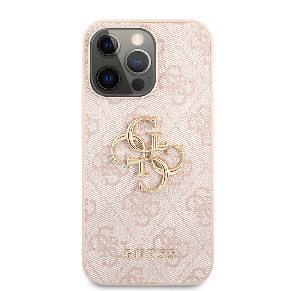 iPhone 13 Pro Max Kılıf Guess Orijinal Lisanslı PU Deri 4G Desenli Metal Büyük 4G ve Yazı Logolu Kılıf