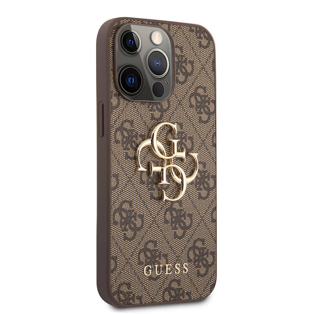 iPhone 13 Pro Max Kılıf Guess Orijinal Lisanslı PU Deri 4G Desenli Metal Büyük 4G ve Yazı Logolu Kılıf
